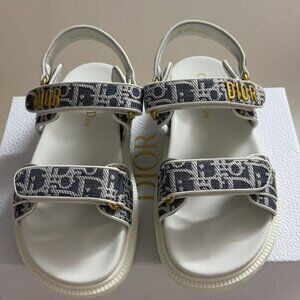 Dior Dioact Sandals Women’s Size 8 EU 38 Oblique Gray Gold Logo New w/ Box